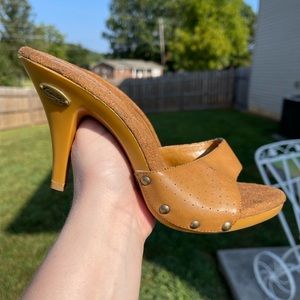 vintage Y2K 90s candies backless tan brown heeled sandals Women’s shoes heels